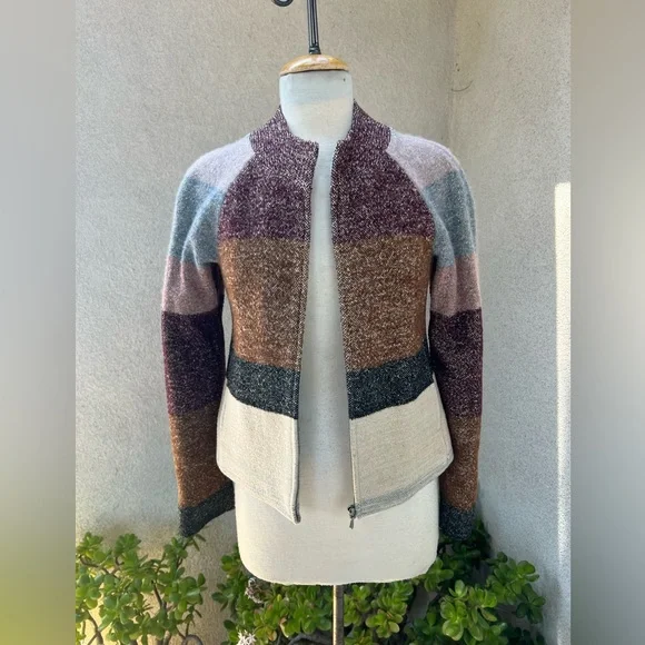 Dries Van Noten wool blend short jacket stripes earth tones Sz 38 XS